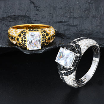 RADIANT CUT BLACK MOISSANITE PAVE RING IN STERLING SILVER