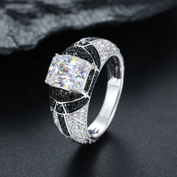 RADIANT CUT BLACK MOISSANITE PAVE RING IN STERLING SILVER