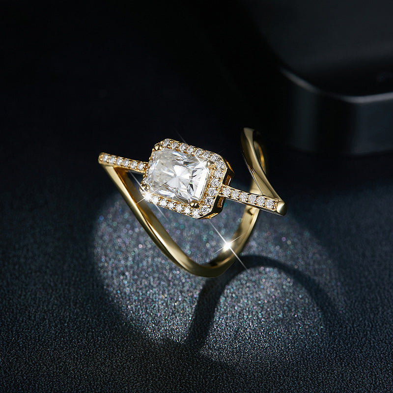 RADIANT HALO CROSSOVER ENGAGEMENT RING IN STERLING SILVER