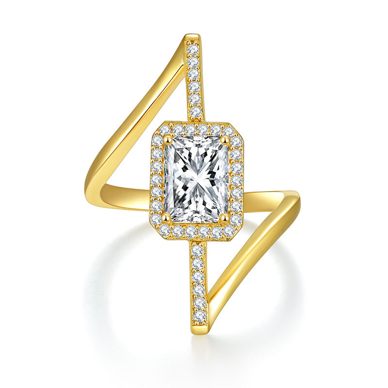 RADIANT HALO CROSSOVER ENGAGEMENT RING IN STERLING SILVER