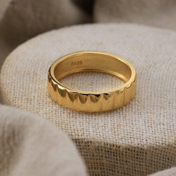 Bague chevalière torsadée côtelée en argent sterling