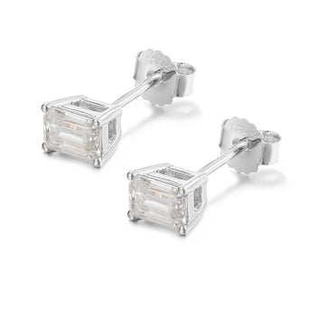 BAGUETTE CUT MOISSANITE STUD EARRING IN STERLING SILVER