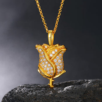 Pendentif en forme de rose en moissanite taille brillant rond, monté sur argent sterling