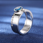 ROUND CUT BLUE CZ MOISSANITE DIAMOND BAND RING IN STERLING SILVER