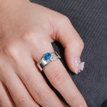 ROUND CUT BLUE CZ MOISSANITE DIAMOND BAND RING IN STERLING SILVER