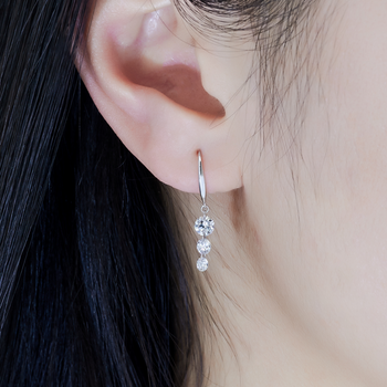 ROUND CUT LAB DIAMOND THREE DROP EARRINGS IN SOLID GOLD