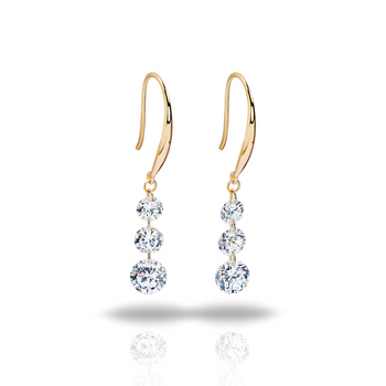 ROUND CUT LAB DIAMOND THREE DROP EARRINGS IN SOLID GOLD