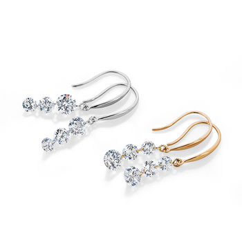 ROUND CUT LAB DIAMOND THREE DROP EARRINGS IN SOLID GOLD