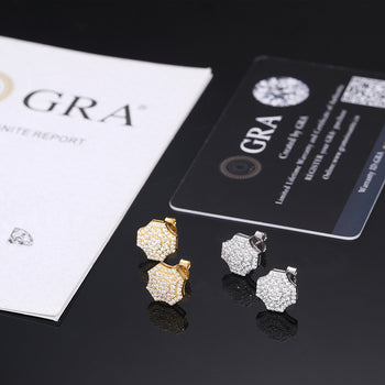 Boucles d'oreilles clous géométriques en diamant moissanite et argent sterling