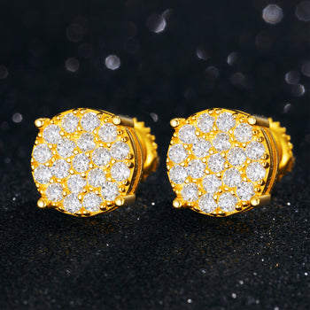 Boucles d'oreilles puces en moissanite ronde et diamant, en argent sterling