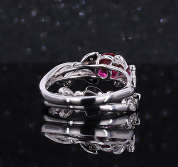 ROUND LAB GROWN RUBY AND MOISSANITE DIAMOND RING IN 10K WHITE GOLD