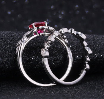 ROUND LAB GROWN RUBY AND MOISSANITE DIAMOND RING IN 10K WHITE GOLD