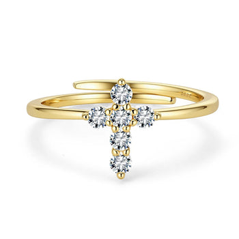 ROUND MOISSANITE CROSS RING IN STERLING SILVER