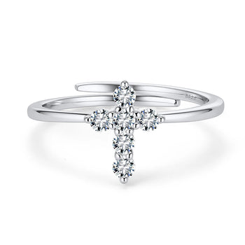 ROUND MOISSANITE CROSS RING IN STERLING SILVER