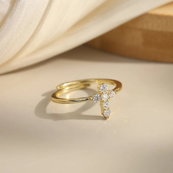 ROUND MOISSANITE CROSS RING IN STERLING SILVER