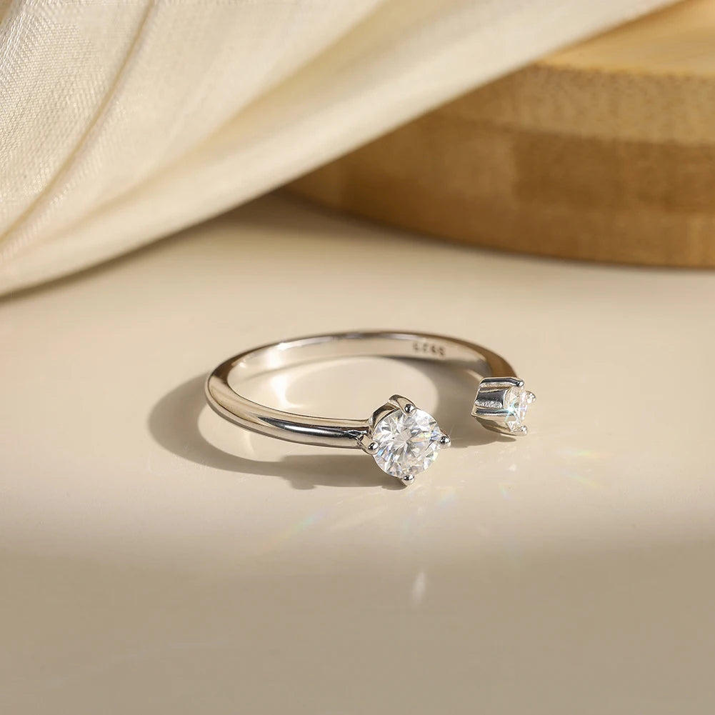ROUND MOISSANITE OPEN STACKABLE RING IN STERLING SILVER