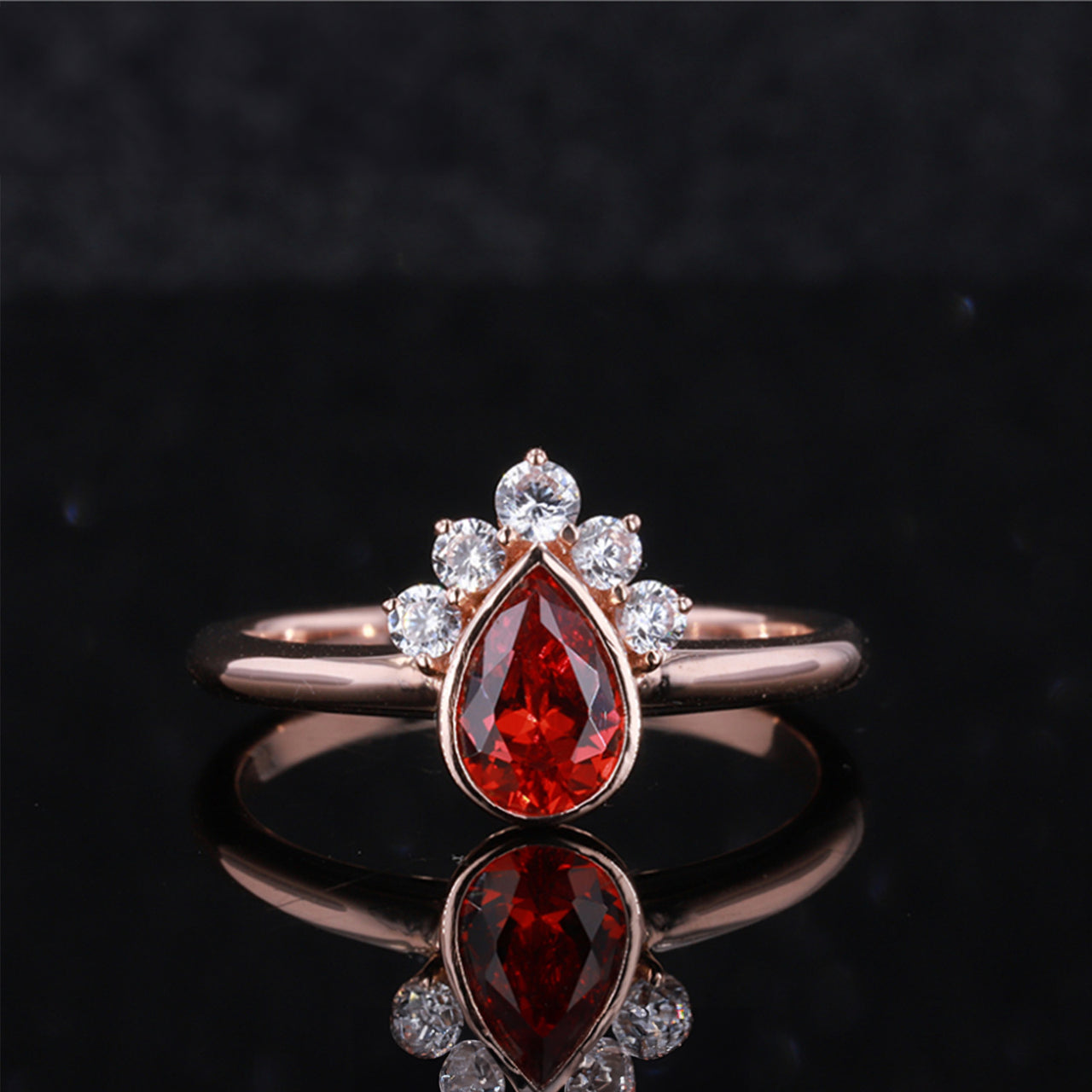 PEAR CUT LAB GROWN RUBY & MOISSANITE RING IN 9K GOLD