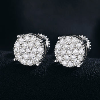 Boucles d'oreilles puces en moissanite ronde et diamant, en argent sterling