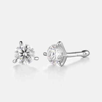 Diamond stud earrings with 'MINGGONG JEWELRY' logo on a white background