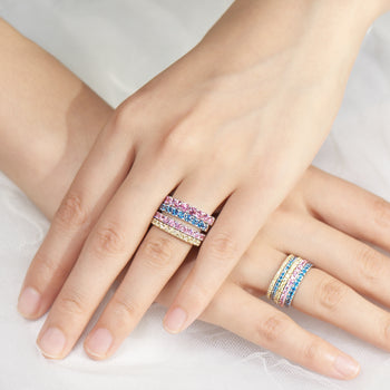 MOISSANITE ETERNITY BAND RINGS IN SOLID GOLD