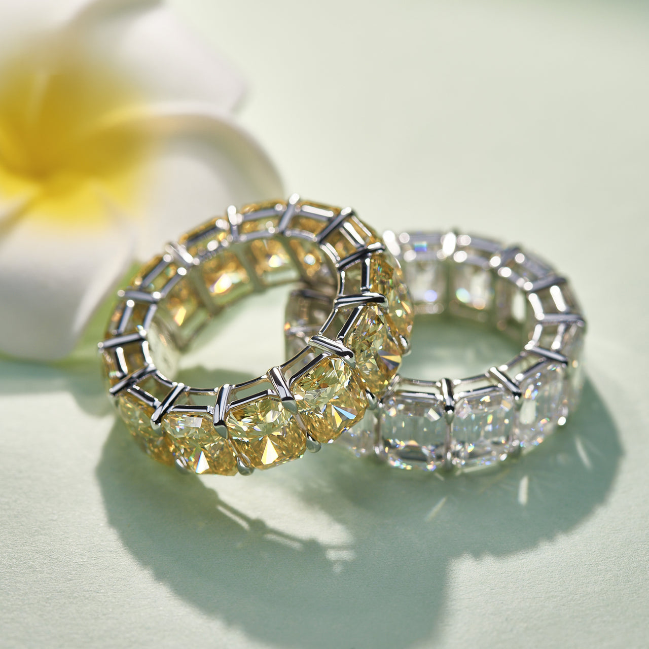 MOISSANITE ETERNITY BAND RINGS IN SOLID GOLD