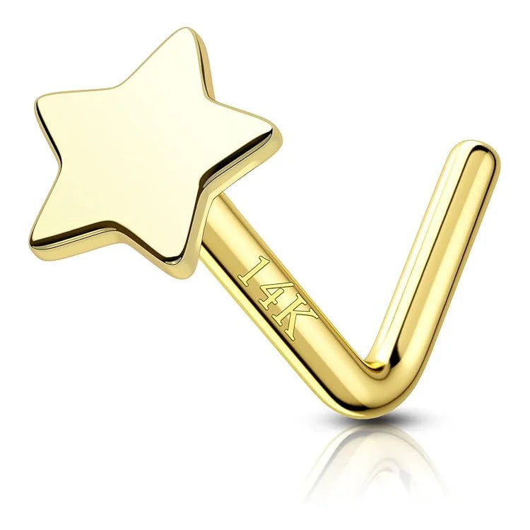 STAR NUGGET L BEND NOSE RING IN SOLID GOLD