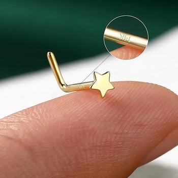 STAR NUGGET L BEND NOSE RING IN SOLID GOLD