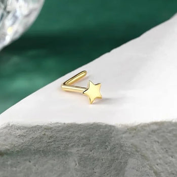 STAR NUGGET L BEND NOSE RING IN SOLID GOLD