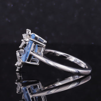 THREE FLOWER MOISSANITE WITH BAGUETTE LAB GROWN SAPPHIRE IN 14K SOLID GOLD