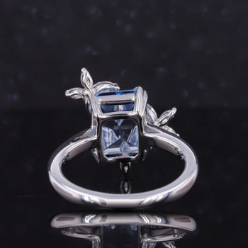 THREE FLOWER MOISSANITE WITH BAGUETTE LAB GROWN SAPPHIRE IN 14K SOLID GOLD