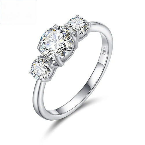 THREE STONE MOISSANITE DIAMOND RING FOR WOMEN IN STERLING SILVER
