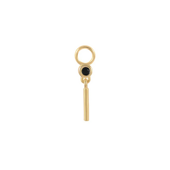 Gold pendant with a black gemstone on a white background