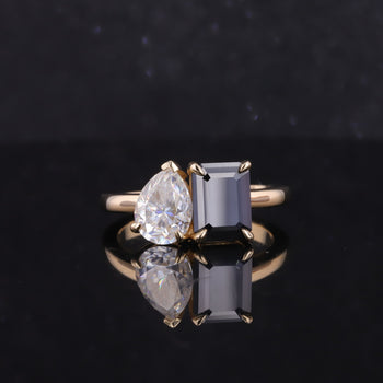LAB GROWN GEMSTONE + MOISSANITE TOI ET MOI ENGAGEMENT RING 14K WHITE/YELLOW/ROSE GOLD