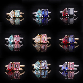 LAB GROWN GEMSTONE + MOISSANITE TOI ET MOI ENGAGEMENT RING 14K WHITE/YELLOW/ROSE GOLD