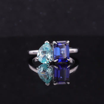 LAB GROWN GEMSTONE + MOISSANITE TOI ET MOI ENGAGEMENT RING 14K WHITE/YELLOW/ROSE GOLD