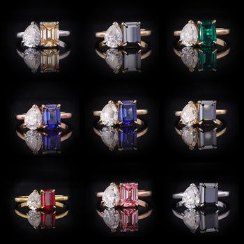 LAB GROWN GEMSTONE + MOISSANITE TOI ET MOI ENGAGEMENT RING 14K WHITE/YELLOW/ROSE GOLD