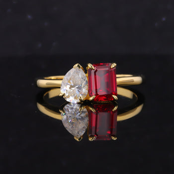 LAB GROWN GEMSTONE + MOISSANITE TOI ET MOI ENGAGEMENT RING 14K WHITE/YELLOW/ROSE GOLD