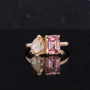 LAB GROWN GEMSTONE + MOISSANITE TOI ET MOI ENGAGEMENT RING 14K WHITE/YELLOW/ROSE GOLD