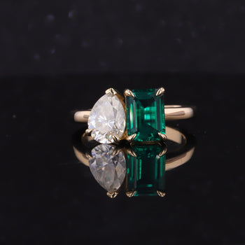 LAB GROWN GEMSTONE + MOISSANITE TOI ET MOI ENGAGEMENT RING 14K WHITE/YELLOW/ROSE GOLD