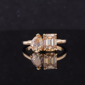 LAB GROWN GEMSTONE + MOISSANITE TOI ET MOI ENGAGEMENT RING 14K WHITE/YELLOW/ROSE GOLD