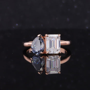 LAB GROWN GEMSTONE + MOISSANITE TOI ET MOI ENGAGEMENT RING 14K WHITE/YELLOW/ROSE GOLD