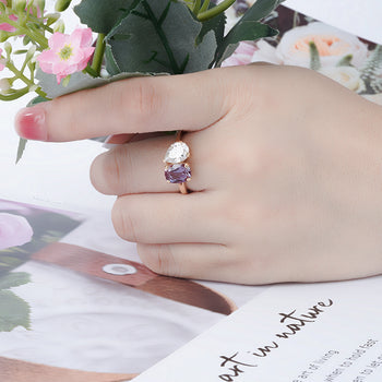 CUSHION CUT LAB GROWN ALEXANDRITE AND PEAR CUT MOISSANITE TOI ET MOI RING IN 10K GOLD