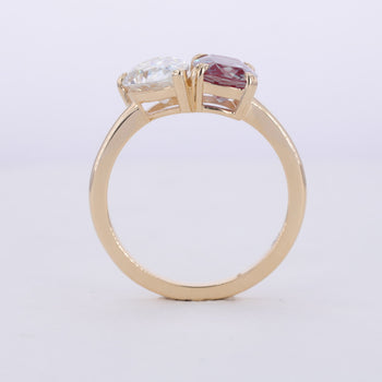 CUSHION CUT LAB GROWN ALEXANDRITE AND PEAR CUT MOISSANITE TOI ET MOI RING IN 10K GOLD