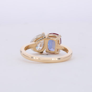 CUSHION CUT LAB GROWN ALEXANDRITE AND PEAR CUT MOISSANITE TOI ET MOI RING IN 10K GOLD