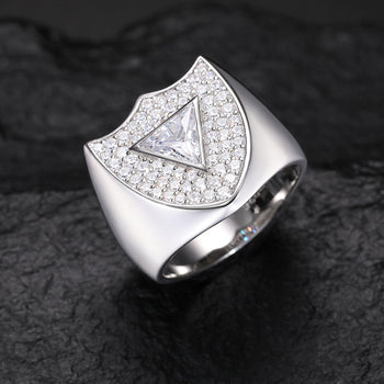TRIANGLE SHAPE MOISSANITE GUARD SHIELD SIGNET RING IN STERLING SILVER