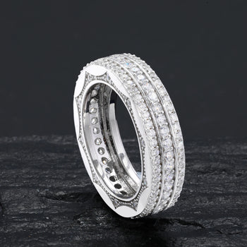TRIPLE ROW MOISSANITE ETERNITY RING IN STERLING SILVER
