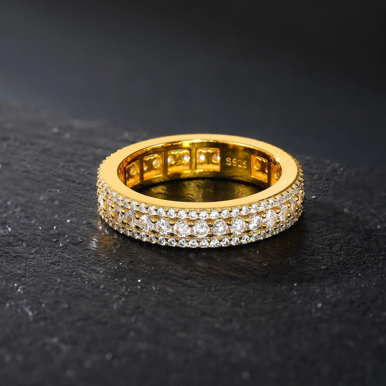 TRIPLE ROW PAVÉ MOISSANITE ETERNITY BAND IN STERLING SILVER