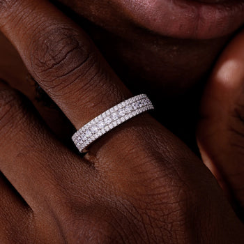TRIPLE ROW PAVÉ MOISSANITE ETERNITY BAND IN STERLING SILVER