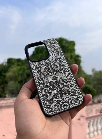 TWIN ELEPHANT PHONE CASE IN STERLING SILVER