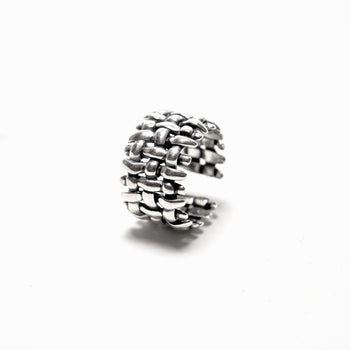 Woven Fabric Ring in Sterling Silver - IVORY & EBONY